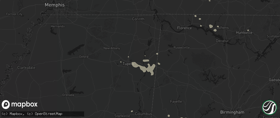 Hail map in Mantachie, MS on July 9, 2026