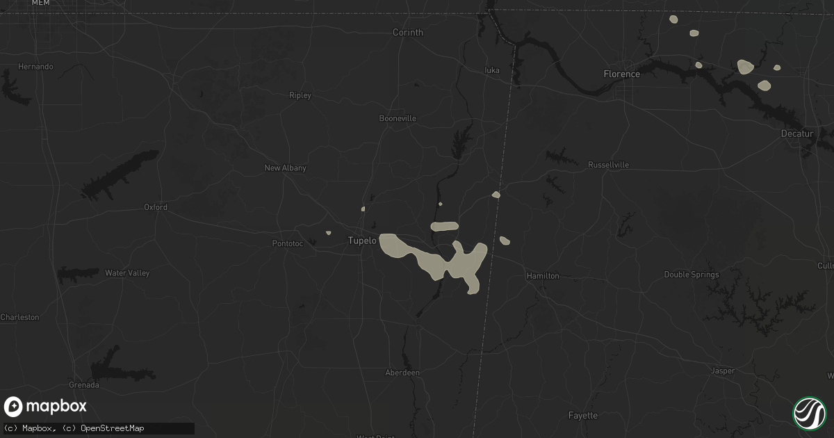 Hail map in Mantachie, MS on July 9, 2026