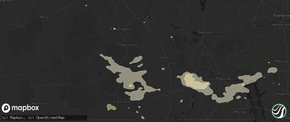 Hail map in Marble Hill, MO on July 9, 2026
