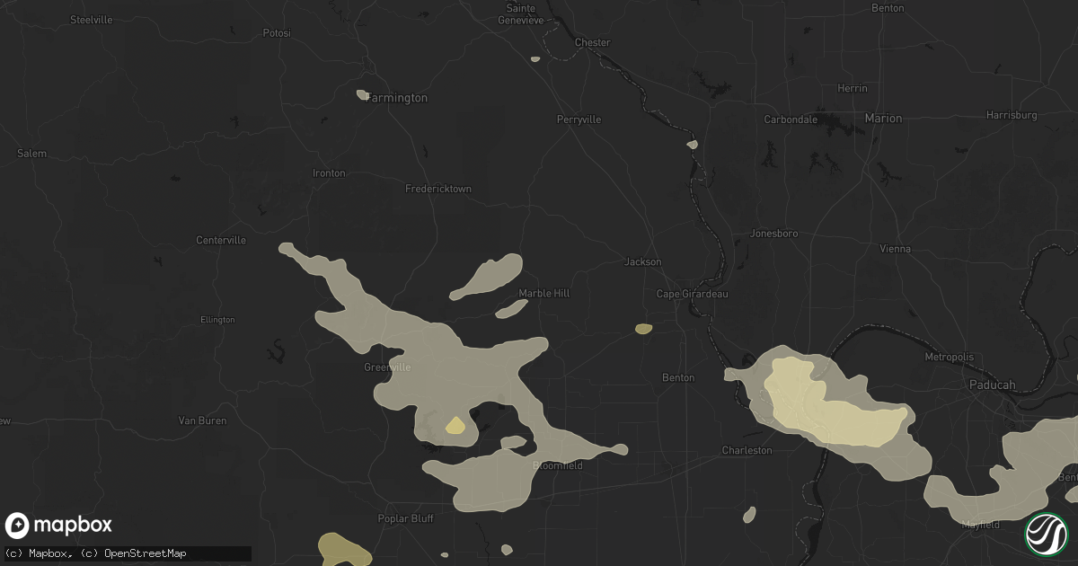 Hail map in Marble Hill, MO on July 9, 2026