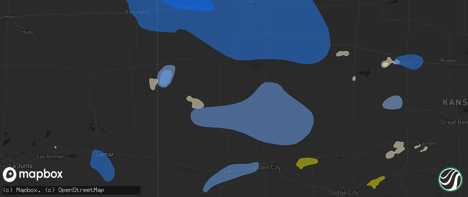 Hail map in Marienthal, KS on July 9, 2026