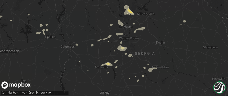 Hail map in Marshallville, GA on July 9, 2026