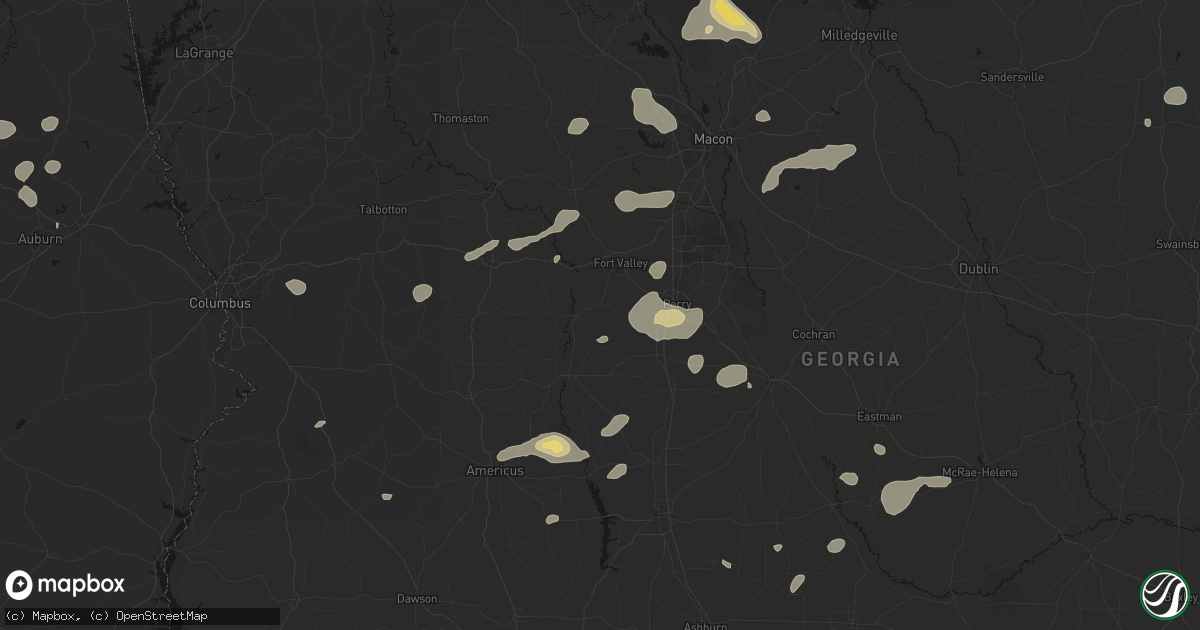 Hail map in Marshallville, GA on July 9, 2026