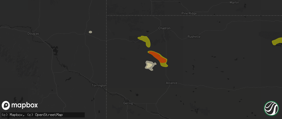 Hail map in Marsland, NE on July 9, 2026