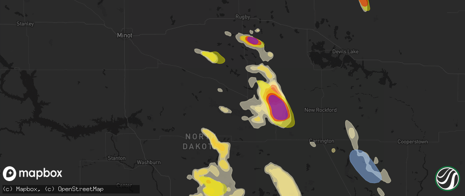 Hail map in Martin, ND on July 9, 2026