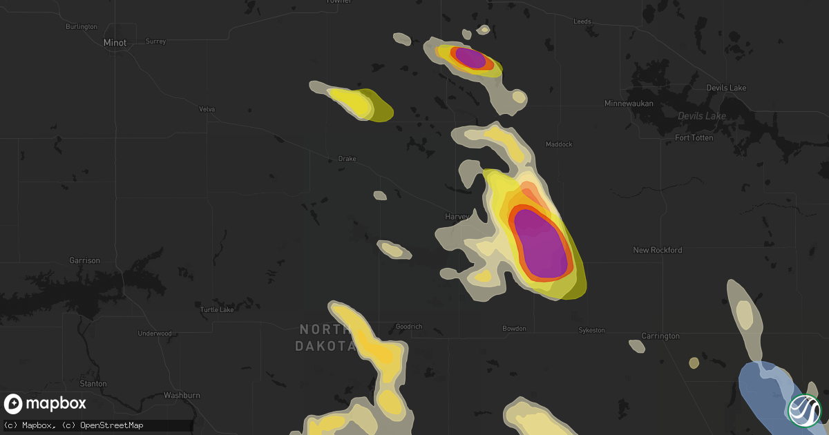 Hail map in Martin, ND on July 9, 2026