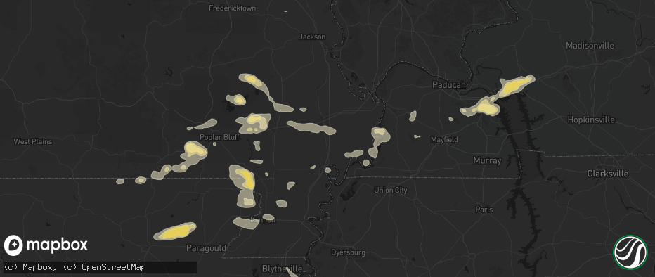 Hail map in Matthews, MO on July 9, 2026