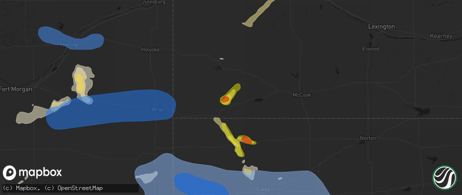 Hail map in Max, NE on July 9, 2026