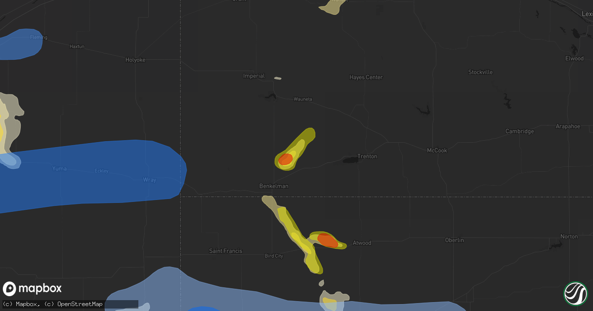 Hail map in Max, NE on July 9, 2026