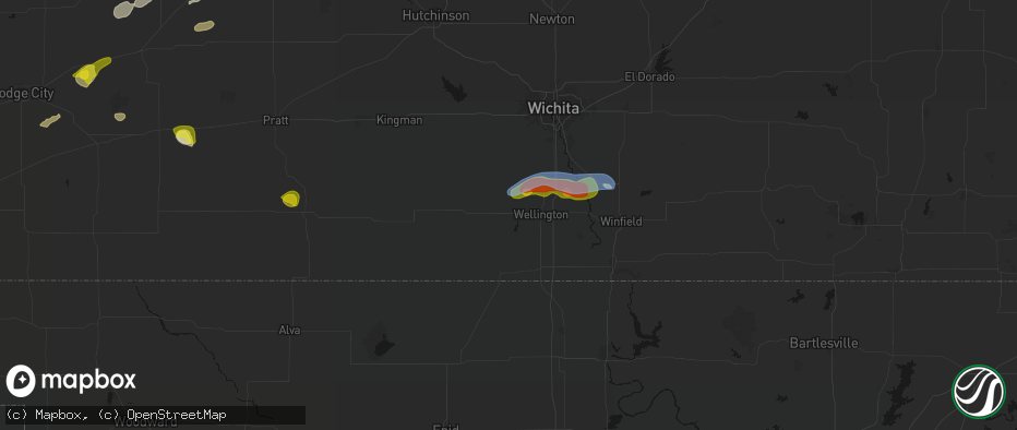 Hail map in Mayfield, KS on July 9, 2026