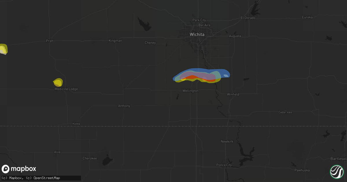 Hail map in Mayfield, KS on July 9, 2026