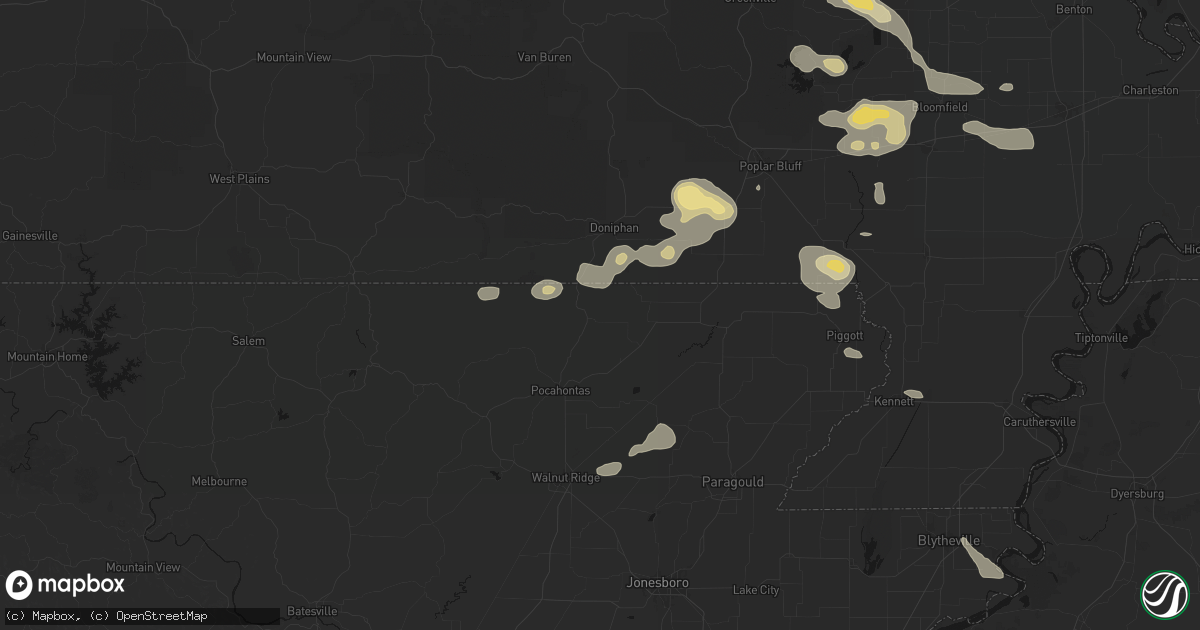 Hail map in Maynard, AR on July 9, 2026