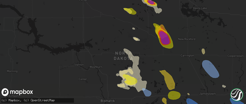 Hail map in Mcclusky, ND on July 9, 2026