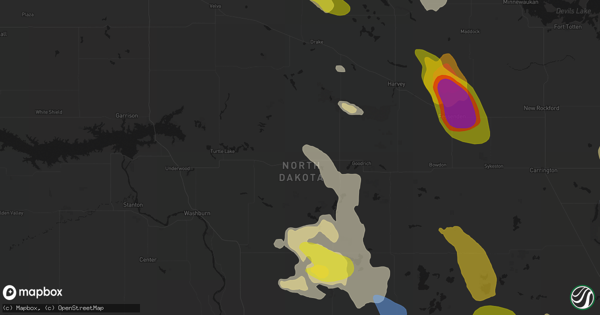 Hail map in Mcclusky, ND on July 9, 2026