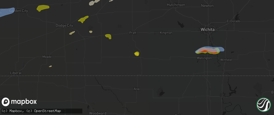 Hail map in Medicine Lodge, KS on July 9, 2026