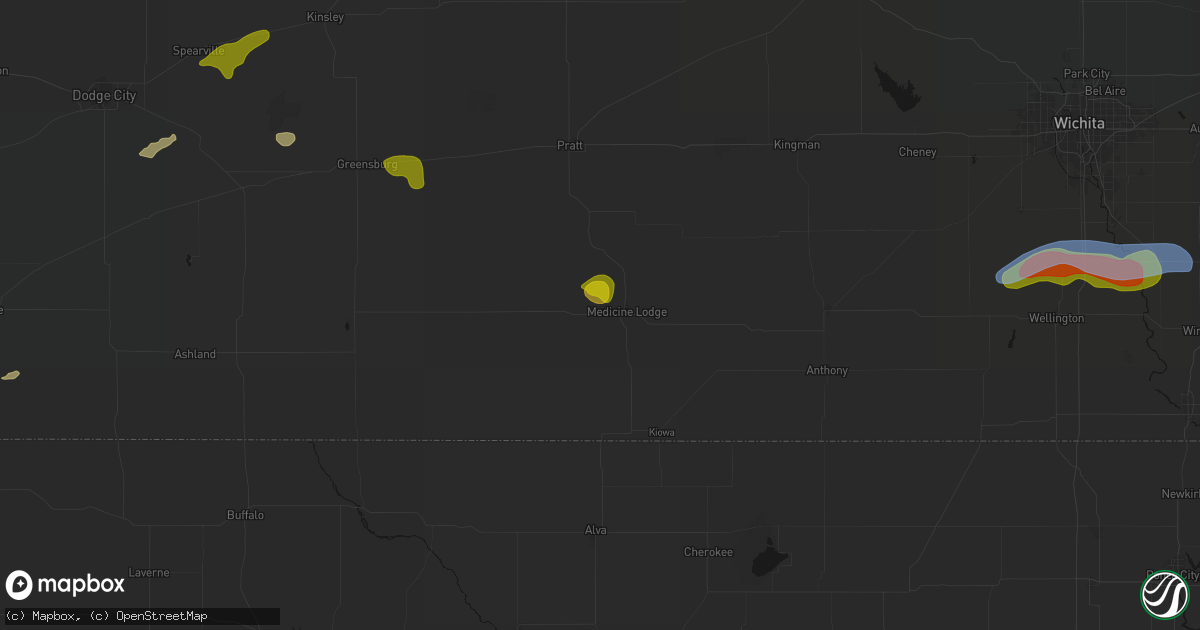Hail map in Medicine Lodge, KS on July 9, 2026