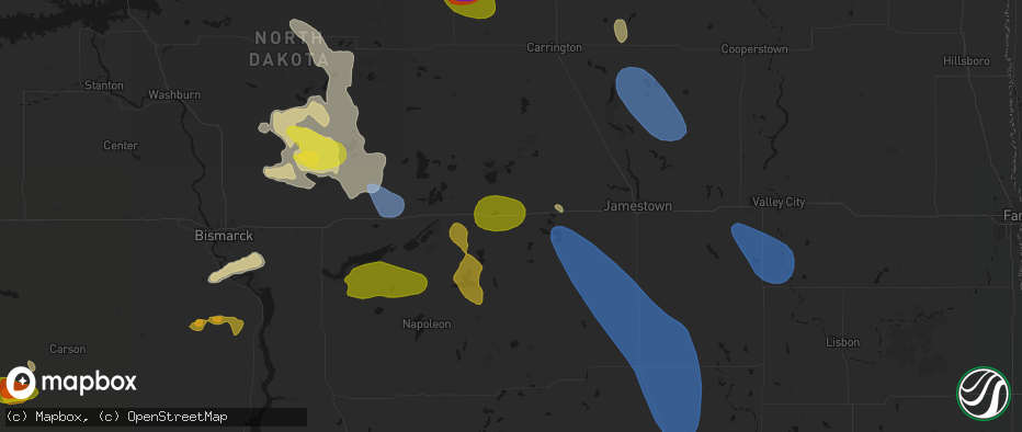 Hail map in Medina, ND on July 9, 2026