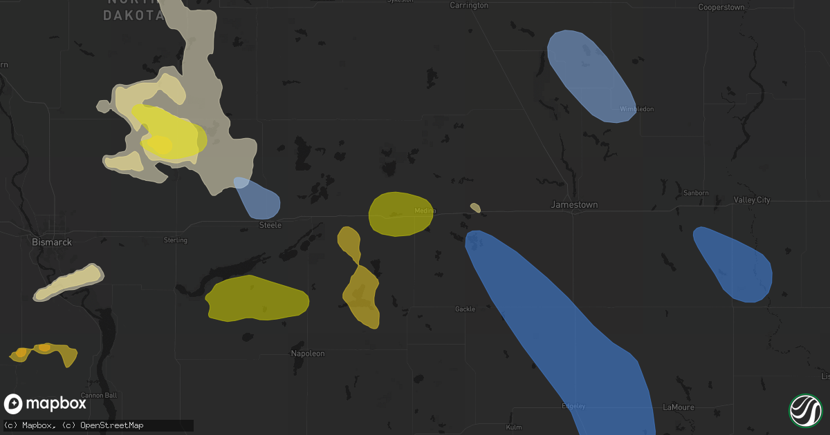 Hail map in Medina, ND on July 9, 2026
