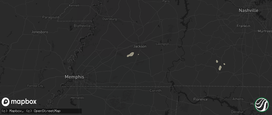 Hail map in Medon, TN on July 9, 2026