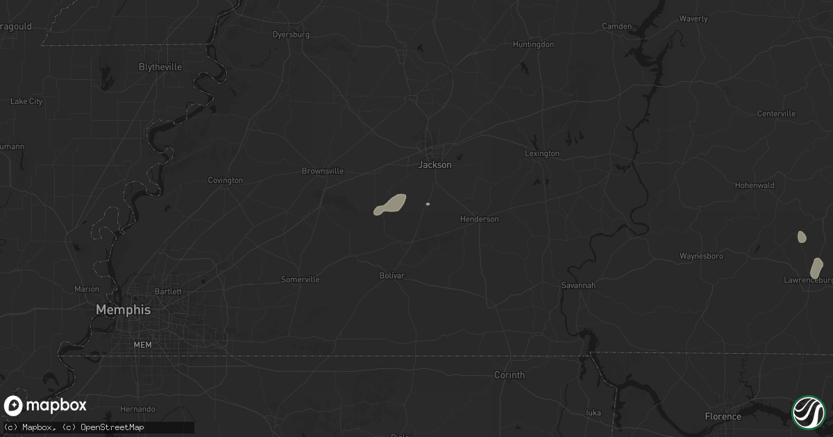 Hail map in Medon, TN on July 9, 2026