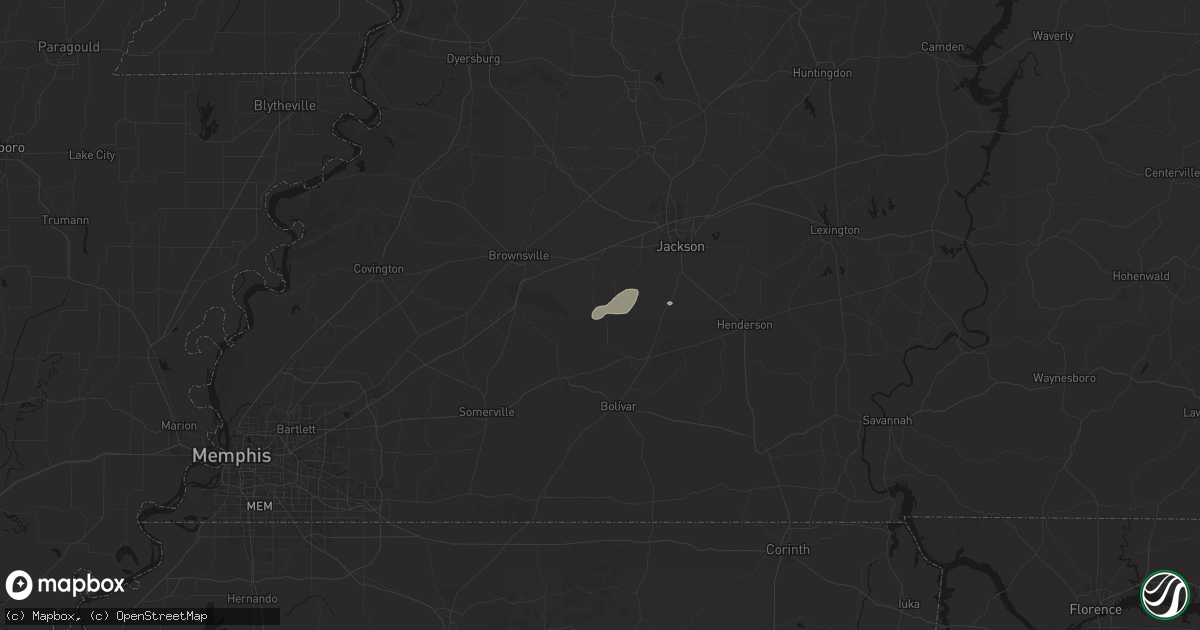 Hail map in Mercer, TN on July 9, 2026