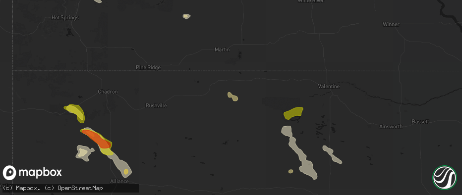 Hail map in Merriman, NE on July 9, 2026