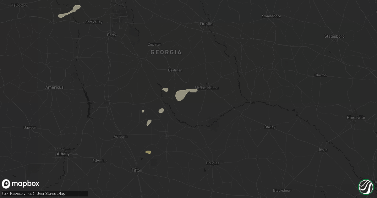 Hail map in Milan, GA on July 9, 2026