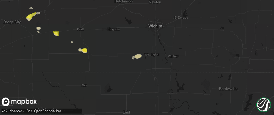 Hail map in Milan, KS on July 9, 2026