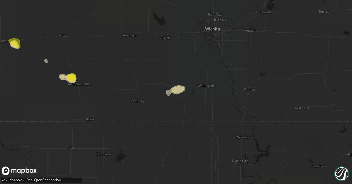 Hail map in Milan, KS on July 9, 2026