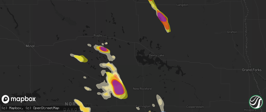 Hail map in Minnewaukan, ND on July 9, 2026