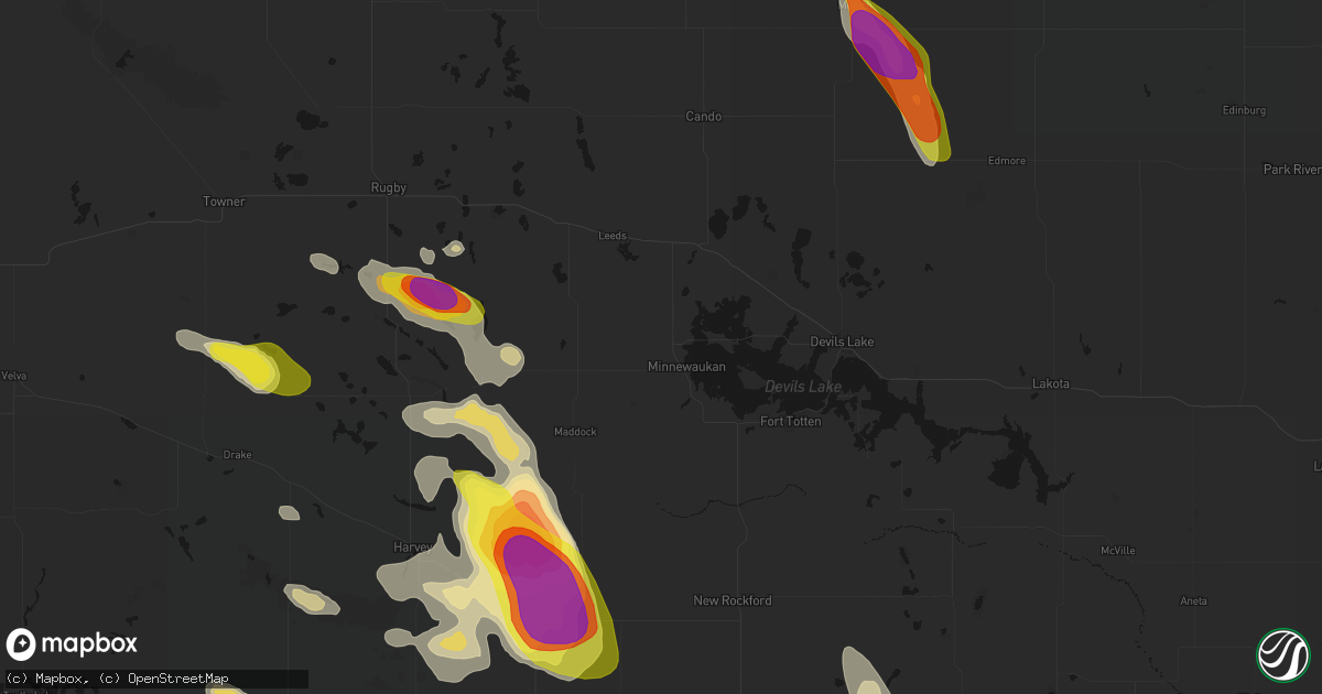 Hail map in Minnewaukan, ND on July 9, 2026