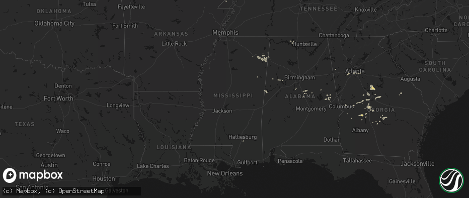 Hail map in Mississippi on July 9, 2026