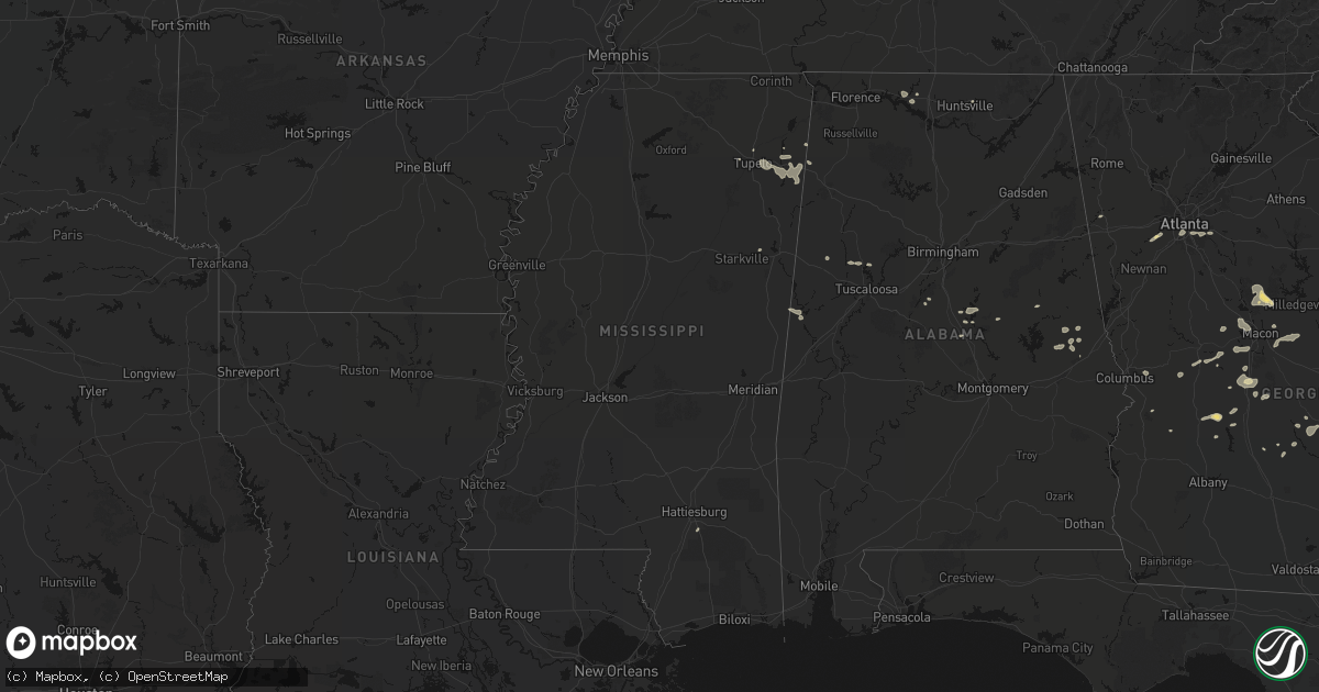 Hail map in Mississippi on July 9, 2026