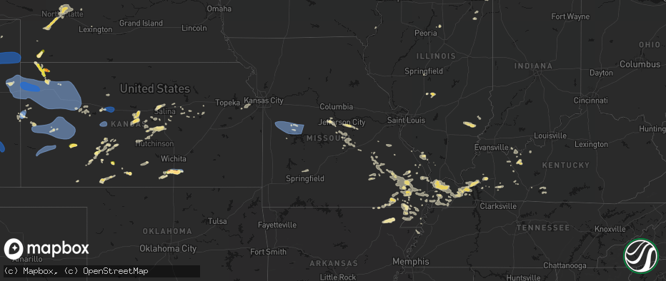Hail map in Missouri on July 9, 2026