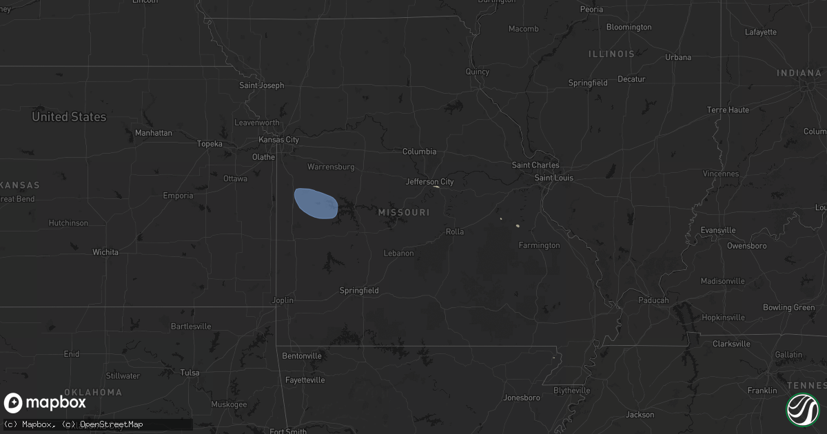 Hail map in Missouri on July 9, 2026