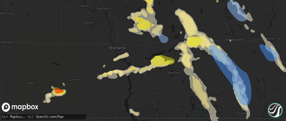 Hail map in Moffit, ND on July 9, 2026