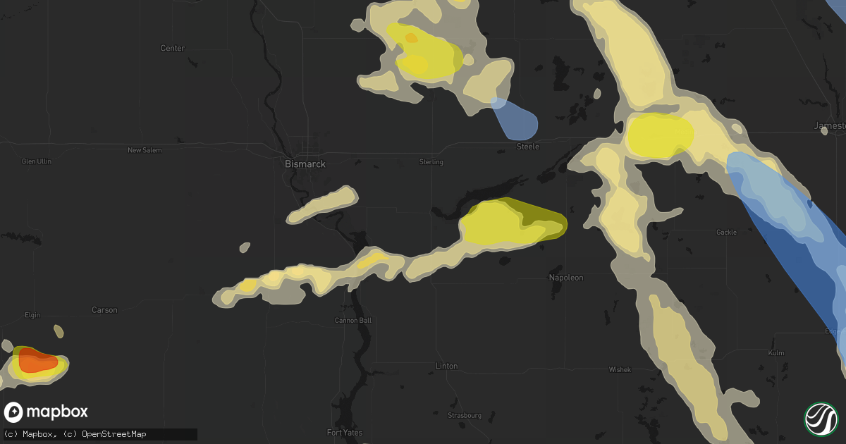 Hail map in Moffit, ND on July 9, 2026