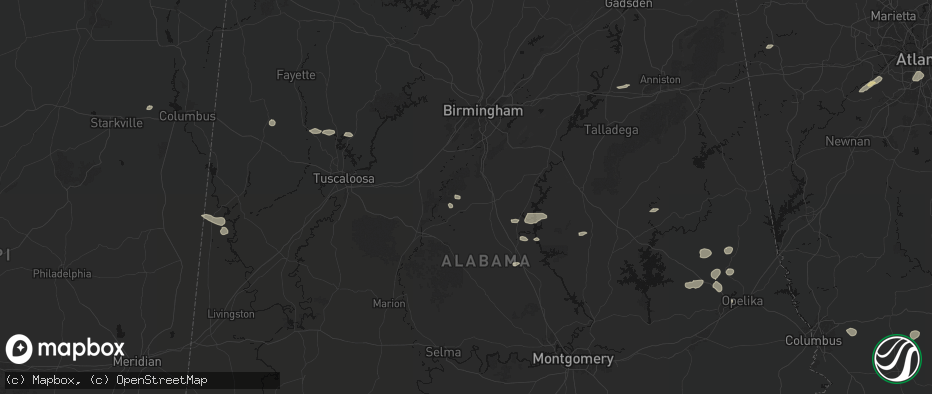 Hail map in Montevallo, AL on July 9, 2026