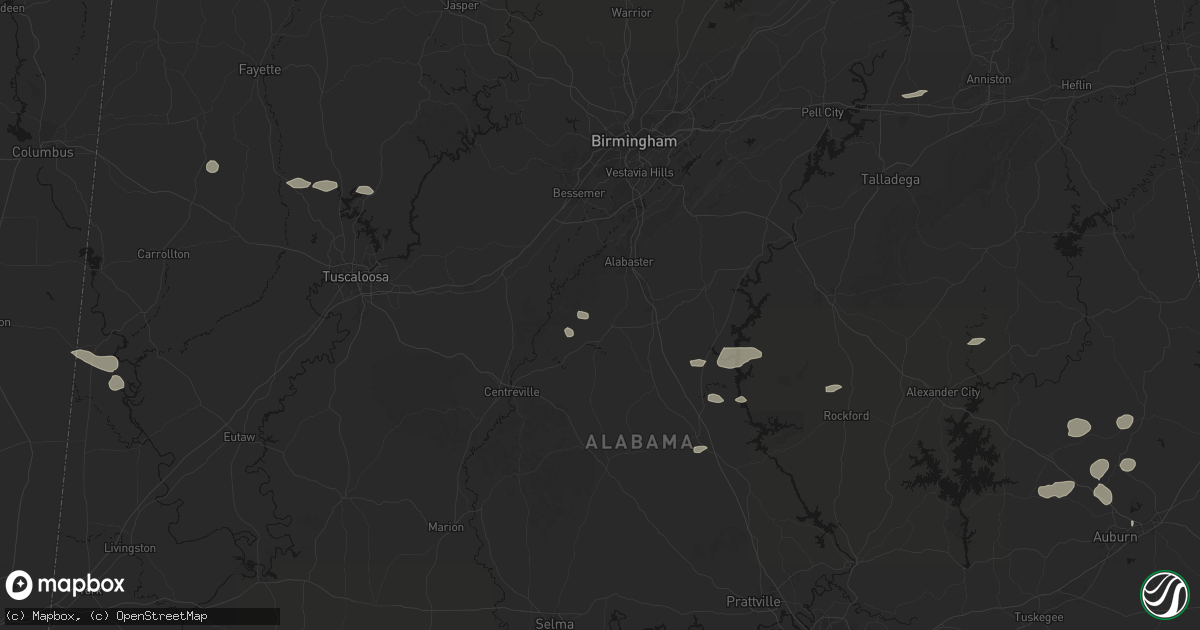 Hail map in Montevallo, AL on July 9, 2026