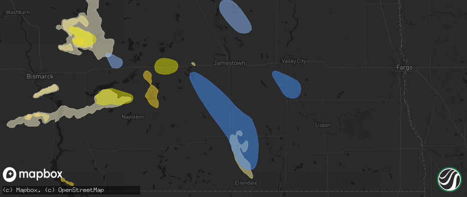 Hail map in Montpelier, ND on July 9, 2026