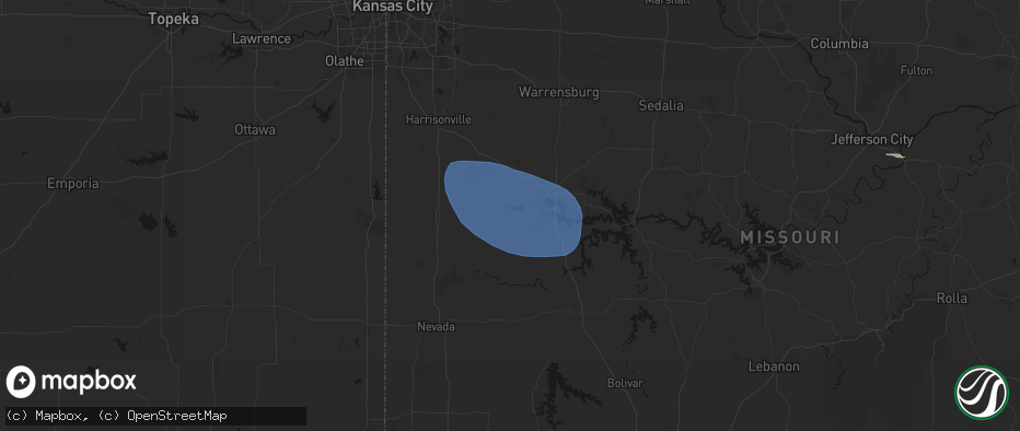 Hail map in Montrose, MO on July 9, 2026