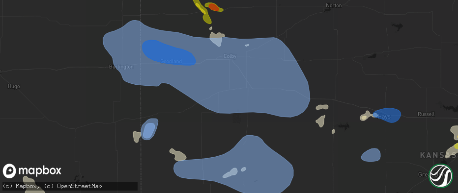 Hail map in Monument, KS on July 9, 2026