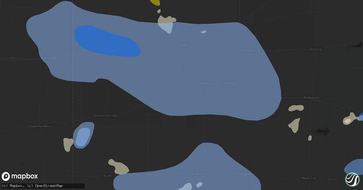 Hail map in Monument, KS on July 9, 2026