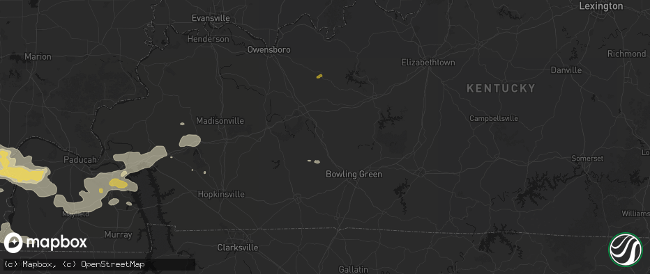 Hail map in Morgantown, KY on July 9, 2026