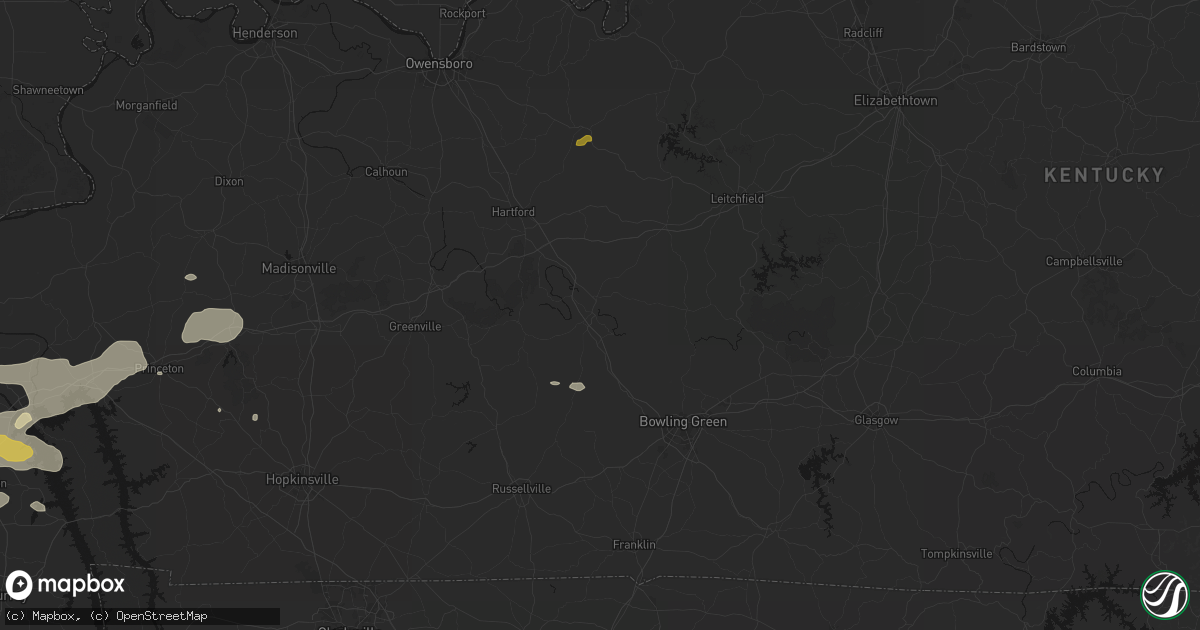 Hail map in Morgantown, KY on July 9, 2026