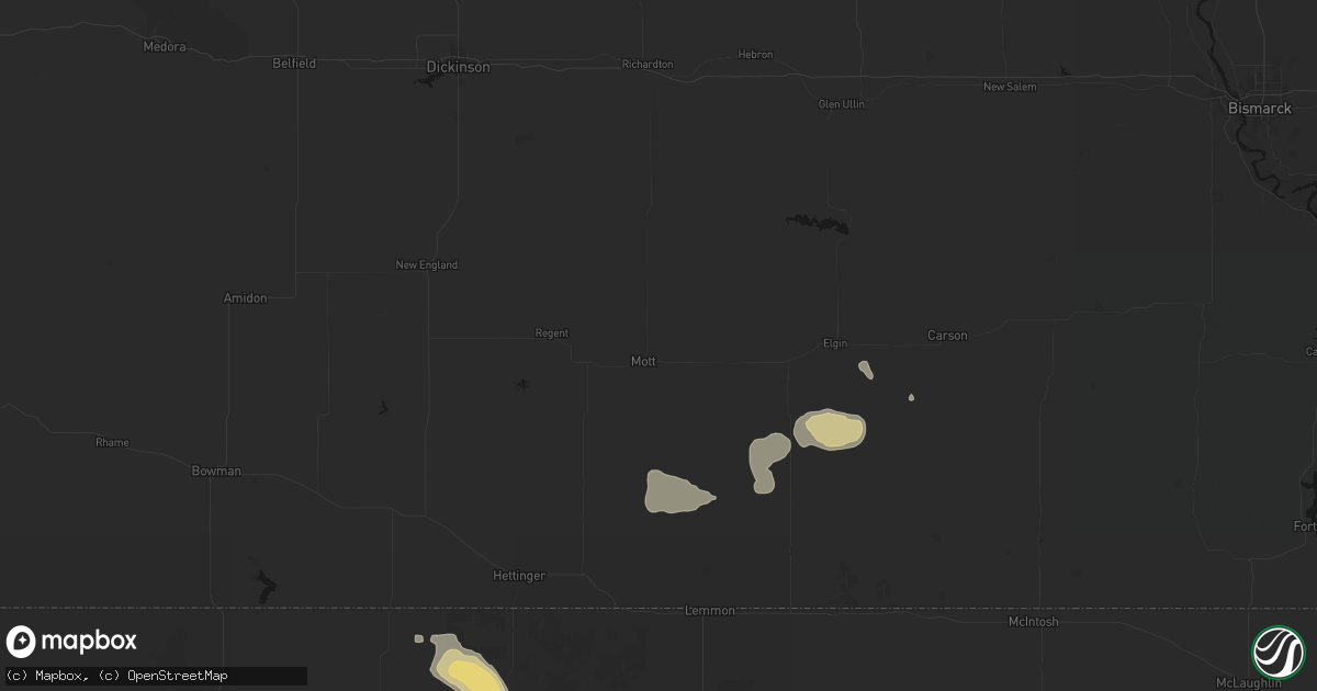 Hail map in Mott, ND on July 9, 2026