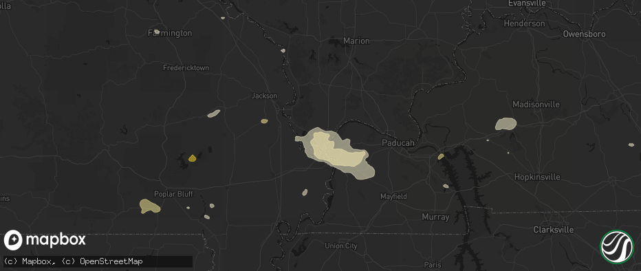Hail map in Mounds, IL on July 9, 2026