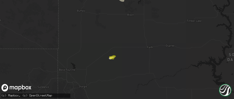 Hail map in Mud Butte, SD on July 9, 2026