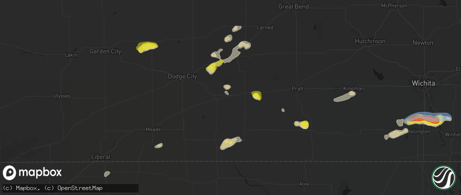 Hail map in Mullinville, KS on July 9, 2026