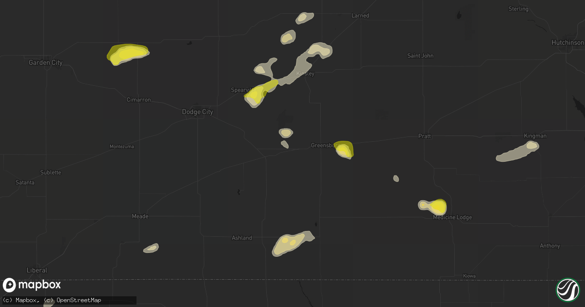 Hail map in Mullinville, KS on July 9, 2026